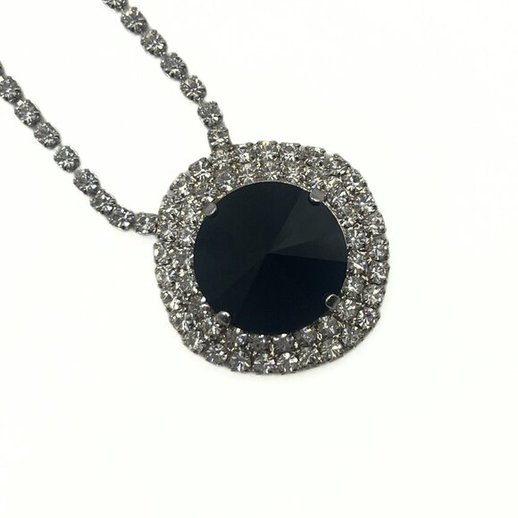 Handcrafted Rhinestone Shiny Silver Chain Swarovski Black Crystal Necklace Luxe - Picture 3 of 10